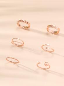 6入組/套扭結打開設計時尚奢華時髦女士戒指套裝