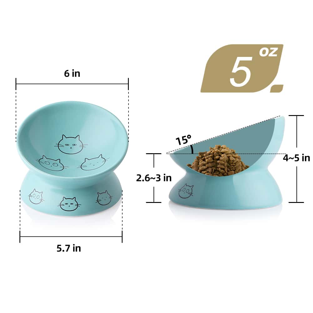 Sweejar Ceramic Raised Cat Bowls, Slanted Cat Dish Food or Water Bowls