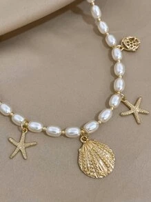 1條流行的abs人造珍珠海星貝殼魅力項鍊,適用於女性裝飾禮物派對 - 彩色 - 查看 4