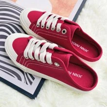 JENN ARDOR Women's Canvas Mules Shoes Backless Fashion Sneakers Slipper Low Top Slip-On Flats Shoes - 紅色 - 查看 2