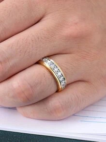 AIHUASI 1pc Glamorous 925 Sterling Silver Yellow Gold Color Engagement Men Rings Wedding Band For Men High Grade Round Cubic Zirconia Fashionable Jewelry Valentines Gift