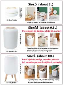 1 pieza Papelera de plástico para uso doméstico, decoración de baño, organizador de baño, de vuelta a la escuela para el verano - Blanco - Ver 3