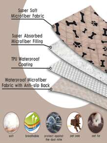 2pcs Strong Absorbent & Non-slip & Leakproof Pet Mat With Dog Paw & Bone Print, Beige