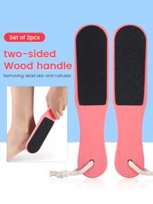2入組木頭雙面脚板銼老繭難腳皮膚護理去除器修腳清潔工具 - 粉色 - 查看 1