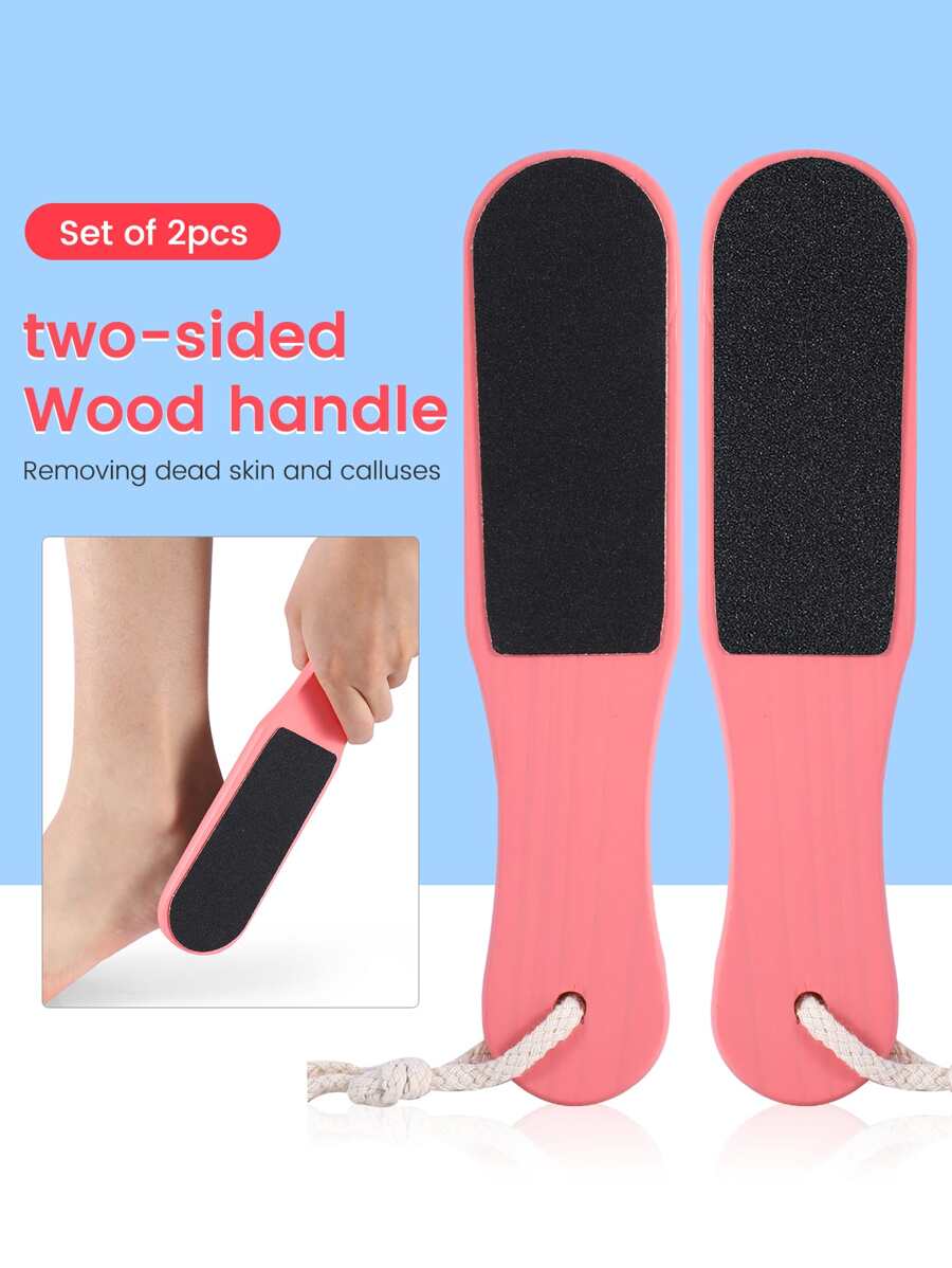 2入組木頭雙面脚板銼老繭難腳皮膚護理去除器修腳清潔工具 - 粉色 - 查看 1