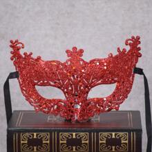 1pc Shiny Lace Mask, Costume Party Masquerade Mask - Red - View 1