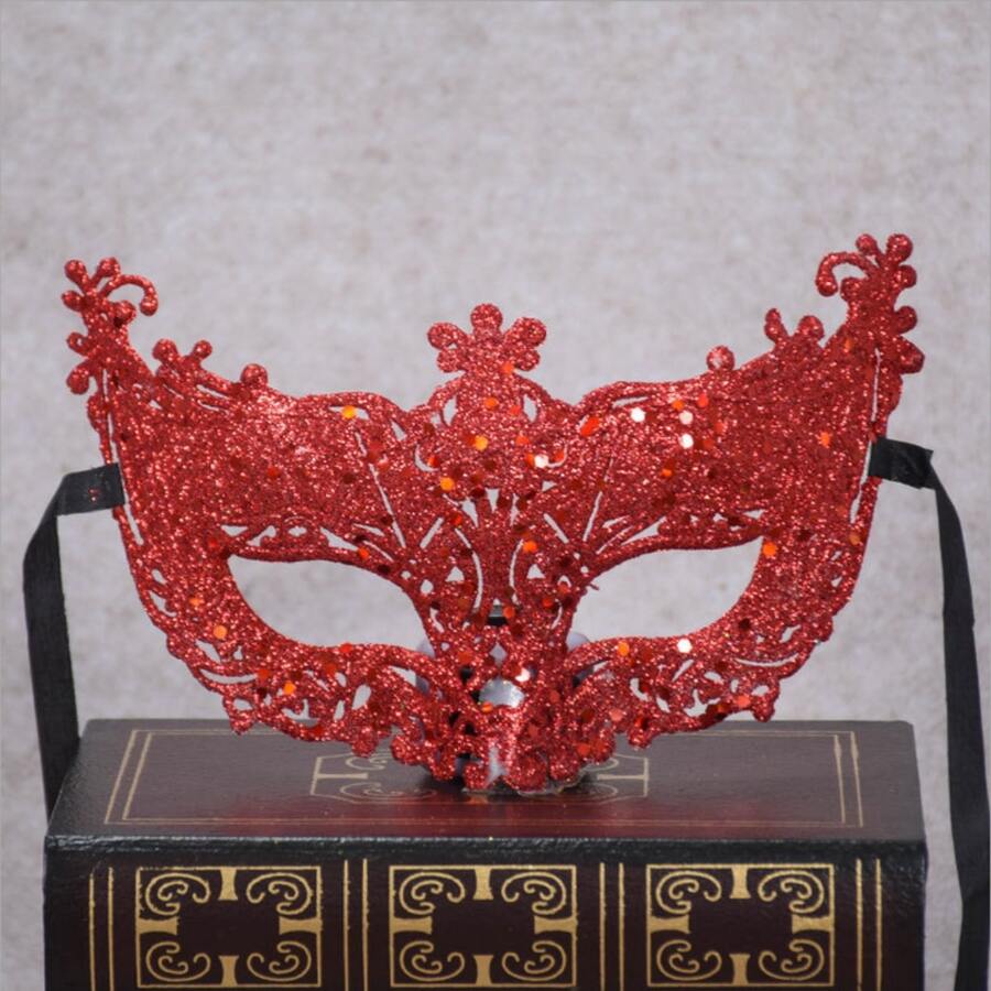 1pc Shiny Lace Mask, Costume Party Masquerade Mask - Red - View 1