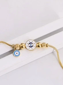 1入組藍色邪惡之眼珠子元素滴油效果蛇骨鏈條不銹鋼手環適合女士 - 金色 - 查看 2