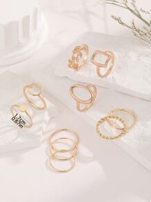 11 cái/bộ Nhẫn thiết kế hình tròn và chiếc lá đơn giản hình học - Vàng - Xem 5