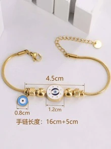 1入組藍色邪惡之眼珠子元素滴油效果蛇骨鏈條不銹鋼手環適合女士 - 金色 - 查看 4
