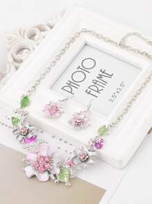 2pcs/set Exquisite Zirconia Flower Shaped Earrings And Necklace Set - Multicolor - View 3