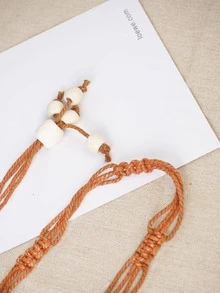 1pc Minimalist Braided Waist Belt Tie With Big Beads Decoration For Women's Dress - Camel - View 2
