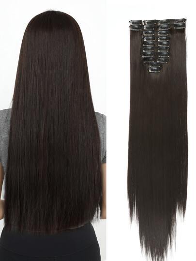 Doczepiane włosy kolor brązowy 24 cale Zestaw 12 szt. Długie proste doczepianie włosów Syntetyczne treski Dla kobiet Dziewczęta Do codziennego użytku