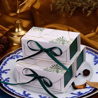 5個 緑/赤/青 ギフトボックス バースデーパーティー 結婚式 ベビーシャワー クリスマスパッケージ チョコレートクッキー ケーキデコレーション リボン付き、クリスマス