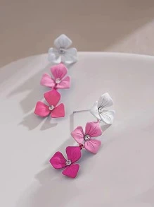 1對簡約風漸變粉色撞色花耳釘適合女士 - 粉色 - 查看 4
