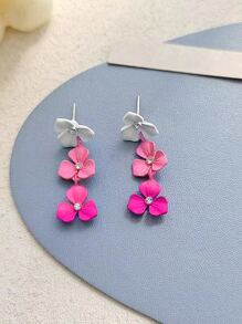 1對簡約風漸變粉色撞色花耳釘適合女士 - 粉色 - 查看 5