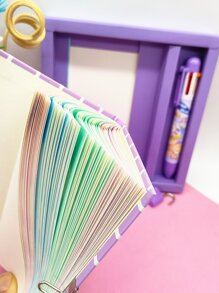 Cartoon Diary Set (A6 Notebook & 6-Color Ballpoint Pen), 64 Pages Pocket-Sized Notebook With Lock, Purple, Ideal For Students - Multicolor - View 5
