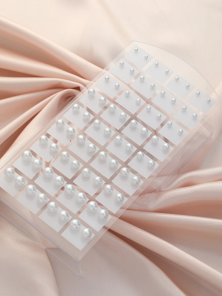 Bộ 36 đôi bông tai đính ngọc trai giả thời trang hình học đơn giản - trắng - Xem 1