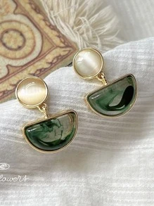 的柔軟的蛋白石半圓形耳環 - 軍綠色 - 查看 1