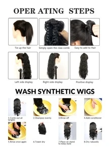 26-28英寸长波浪卷合成假发马尾接发，耐热纤维，自然棕色，爪夹设计，适合日常佩戴 - 彩色 - 查看 8