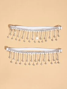 2件套女士水钻流苏弹力带装饰优雅腿链，适合派对晚宴礼服配饰，万圣节适用