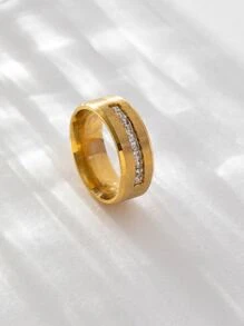 1片簡約風和個性化水鑽不銹鋼戒指適合男人及女人