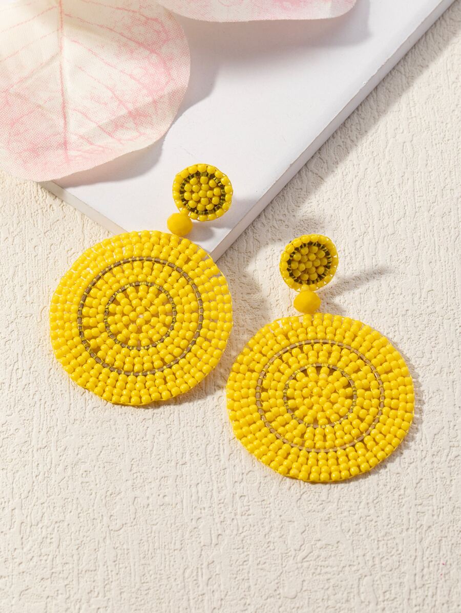 1雙波西米亞風格編織釘珠吊墜耳環,套裝適合旅行&派對 - 黃色 - 查看 1