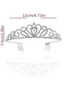 1件银色女孩头饰，水晶头饰皇冠，优雅公主风皇冠带梳子，女孩发箍，适合新娘、婚礼、舞会、生日派对等场合 - 白色 - 查看 9