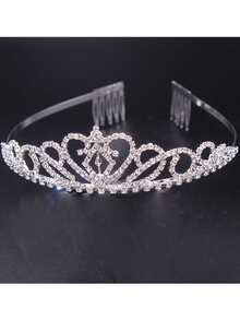 1件银色女孩头饰，水晶头饰皇冠，优雅公主风皇冠带梳子，女孩发箍，适合新娘、婚礼、舞会、生日派对等场合 - 白色 - 查看 7
