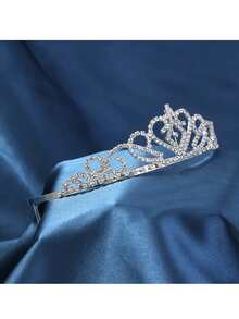 1件银色女孩头饰，水晶头饰皇冠，优雅公主风皇冠带梳子，女孩发箍，适合新娘、婚礼、舞会、生日派对等场合 - 白色 - 查看 5