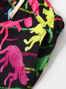KIMOCAT 男小童滿版恐龍印花彈性腰帶短褲 - 玫紅色 - 查看 3