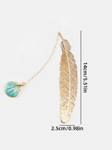 1入組黃銅羽毛圖案和樹葉靜脈書籤帶藍色的貝殼裝飾用品 - 藍色 - 查看 5