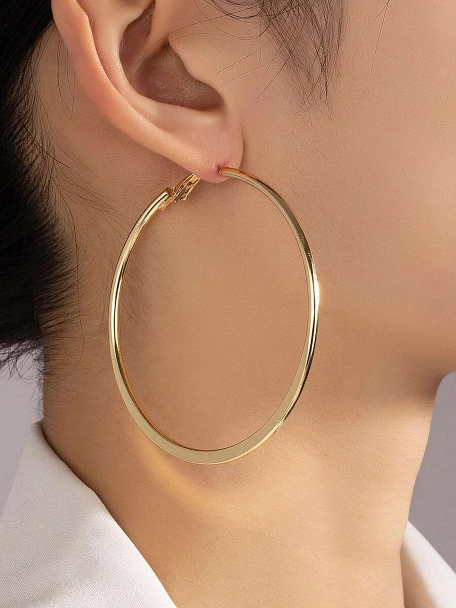 1 pair of simple C large earrings - Yellow Gold - View 1
