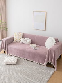 1入組人字形流蘇沙發蓋毯,適用於沙發保護 - 粉色 - 查看 1