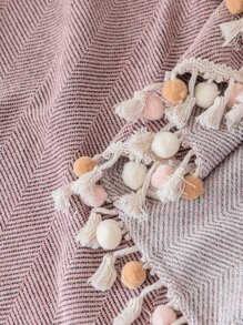 1入組人字形流蘇沙發蓋毯,適用於沙發保護 - 粉色 - 查看 2