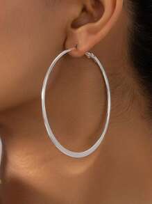 1 pair of simple C large earrings - Silver - View 1