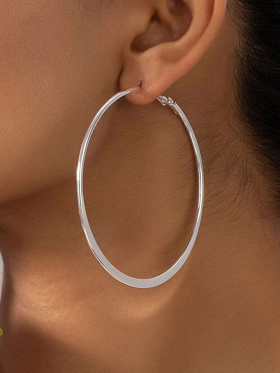 1 pair of simple C large earrings - Silver - View 1