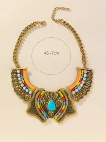 1 件歐美風格時尚復古女式誇張幾何蝴蝶葉形寶石鑲嵌短項鍊創意設計易於搭配埃及鎖骨鏈 - 彩色 - 查看 3