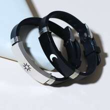 2 件套不锈钢硅胶情侣星月手链情人节浪漫约会礼物配对手链情侣情人节、妈妈、母亲、母亲节、礼物