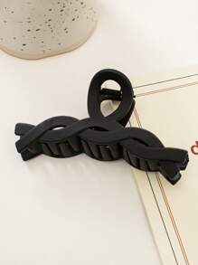 4入組女士黑色素色波浪和一字形設計休閒髮爪適用於返校 - 黑色 - 查看 9