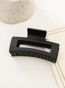 4入組女士黑色素色波浪和一字形設計休閒髮爪適用於返校 - 黑色 - 查看 10