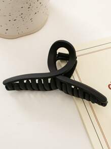 4入組女士黑色素色波浪和一字形設計休閒髮爪適用於返校 - 黑色 - 查看 8