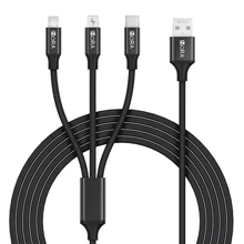 1Hour 3 In 1 Charger USB Fast Charging Cable Micro USB Cable V8 / Type C / Lighting - Black - View 1