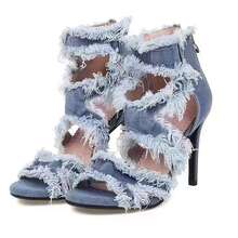 Sandalias mezclilla de tacón alto - Azul - Ver 5