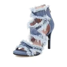 Sandalias mezclilla de tacón alto - Azul - Ver 6