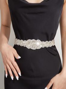 1pc Ladies' White Rhinestone Wave Shaped Ribbon Decor Elegant Bridal Belt For Wedding Dress - White - View 1