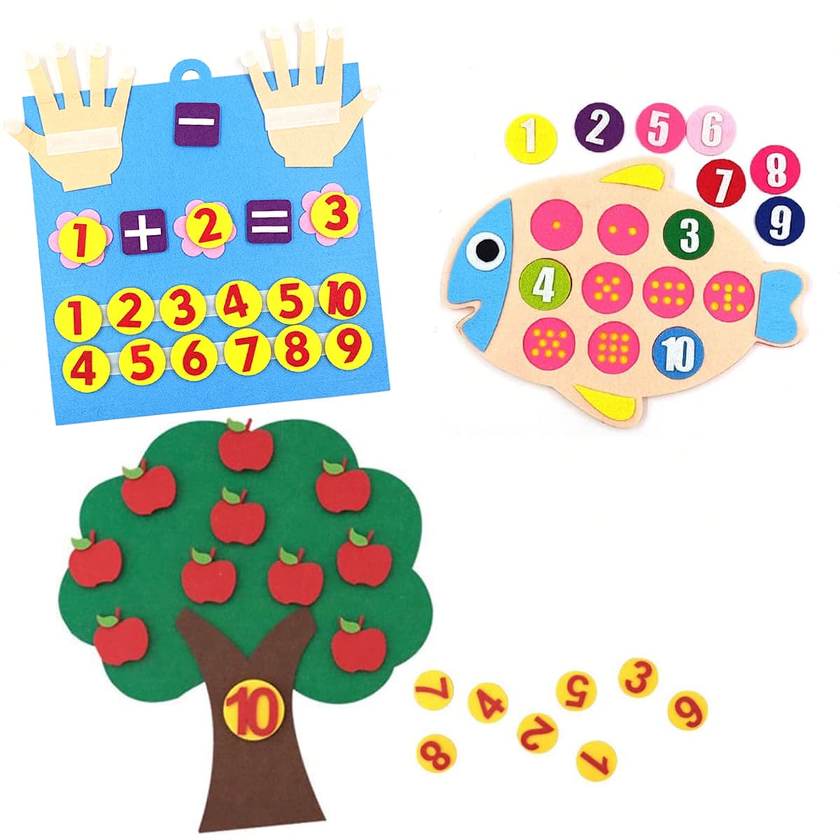 Children's Educational Felt Diy Toy Set For Making An Apple, Palm & Fish Shape, Early Learning Puzzle - Multicolor - View 1