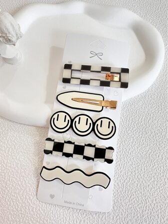 5pcs Women Checkered Square Decor Fashion Hair Clip For Daily Decoration,Gift For Girls Casual Valentine's Day Valentines Claw Clips Hair Claws Hair Barrettes