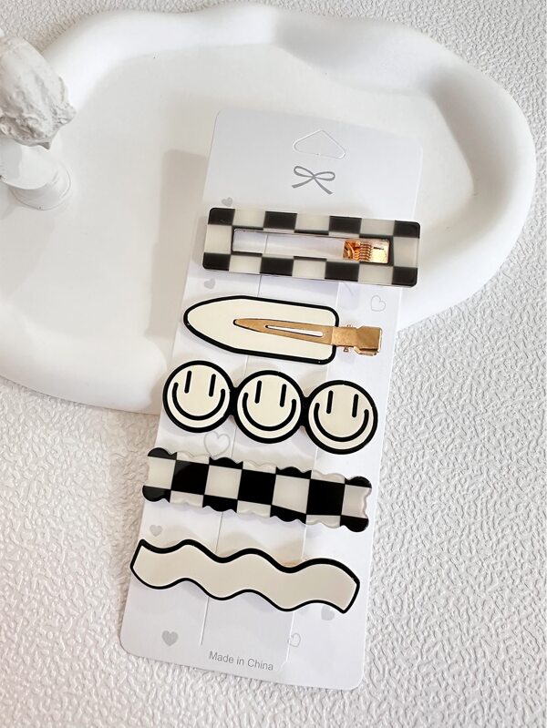 5pcs Women Checkered Square Decor Fashion Hair Clip For Daily Decoration,Gift For Girls Casual Valentine's Day Valentines Claw Clips Hair Claws Hair Barrettes, School Stuff