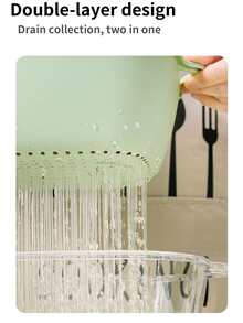 Double Layered Kitchen Multipurpose Strainer Basket For Fruits & Vegetables Washing & Draining, 4pcs Green Set - Green - View 5